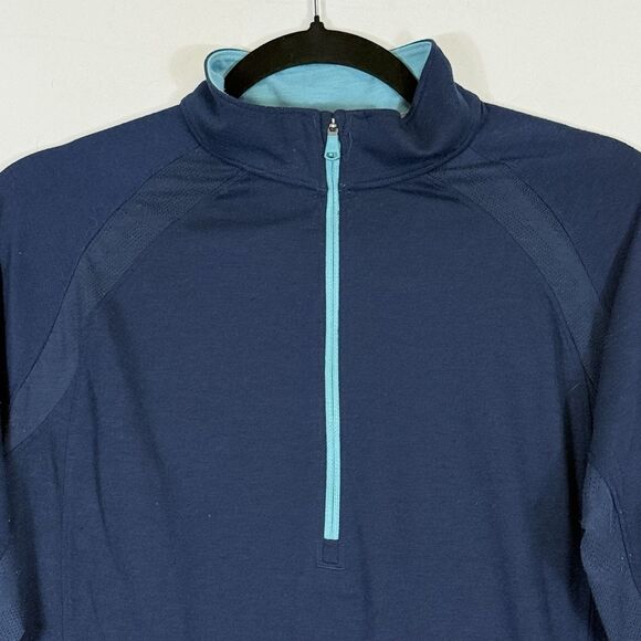 Under Armour Heat Gear Women XL Navy Blue Sheer Back Fitted Running Track Jacket - Picture 2 of 7